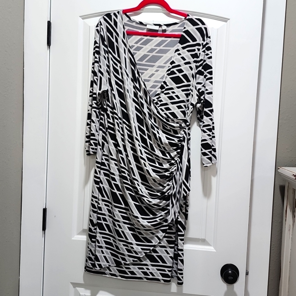 Faux wrap 3/4 sleeve dress XL